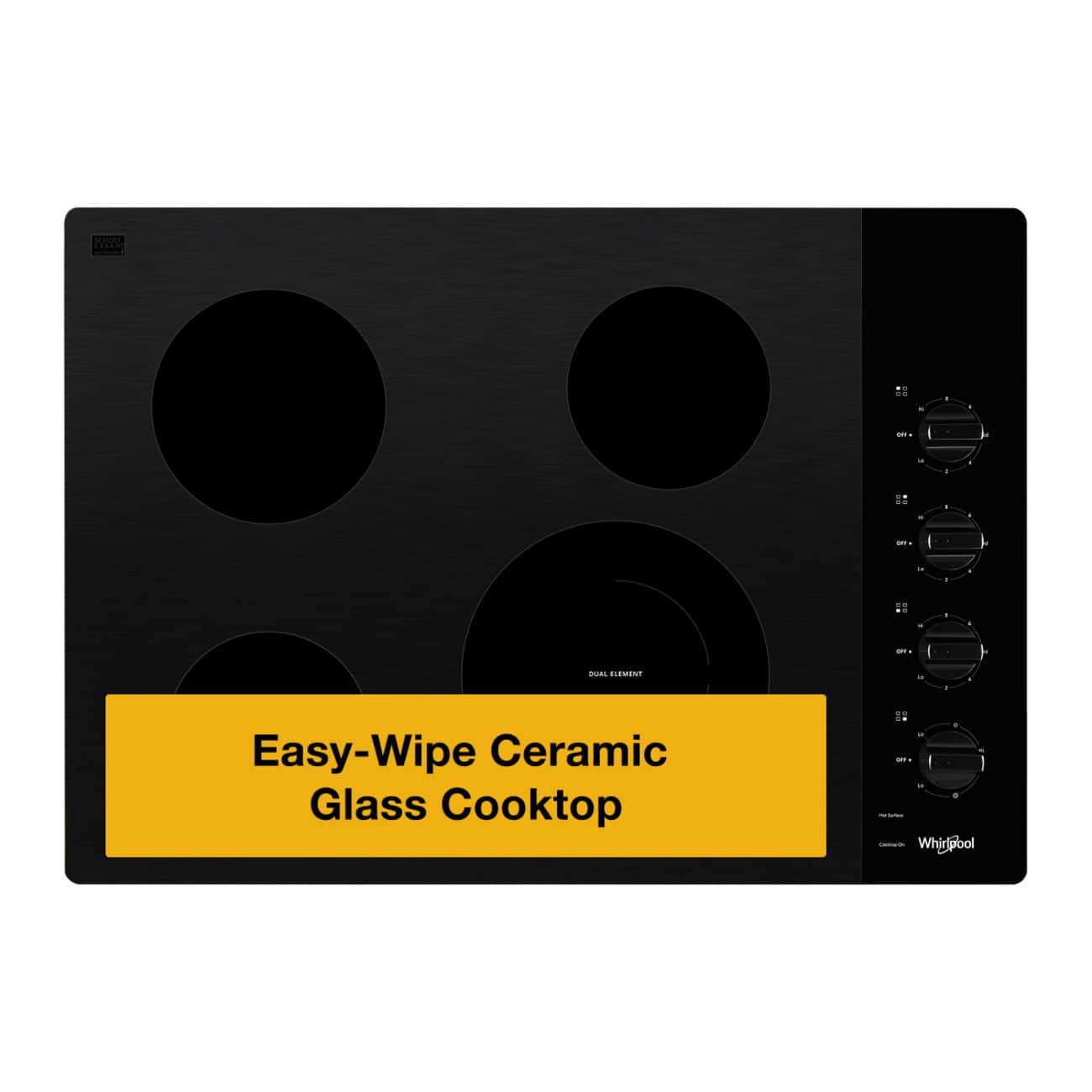 Package - Whirlpool - 30 in. Wide 4 element Built-In Electric Cooktop with Dual Radiant Element - Black and 30 inch Curved Glass Wall Mount Range Hood - Stainless Steel