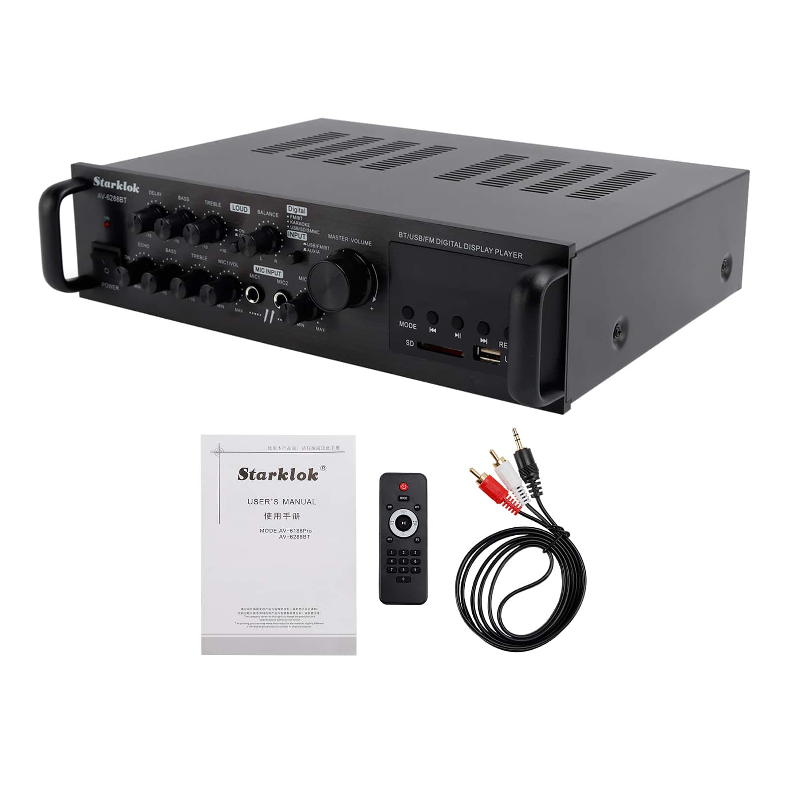 Topteng - 2500W Peak 5CH HiFi AV Surround Amplifier – BT5.4, Fiber Coaxial, FM, SD/USB, 2 Mics Inputs, Fit for Home Theater - Black