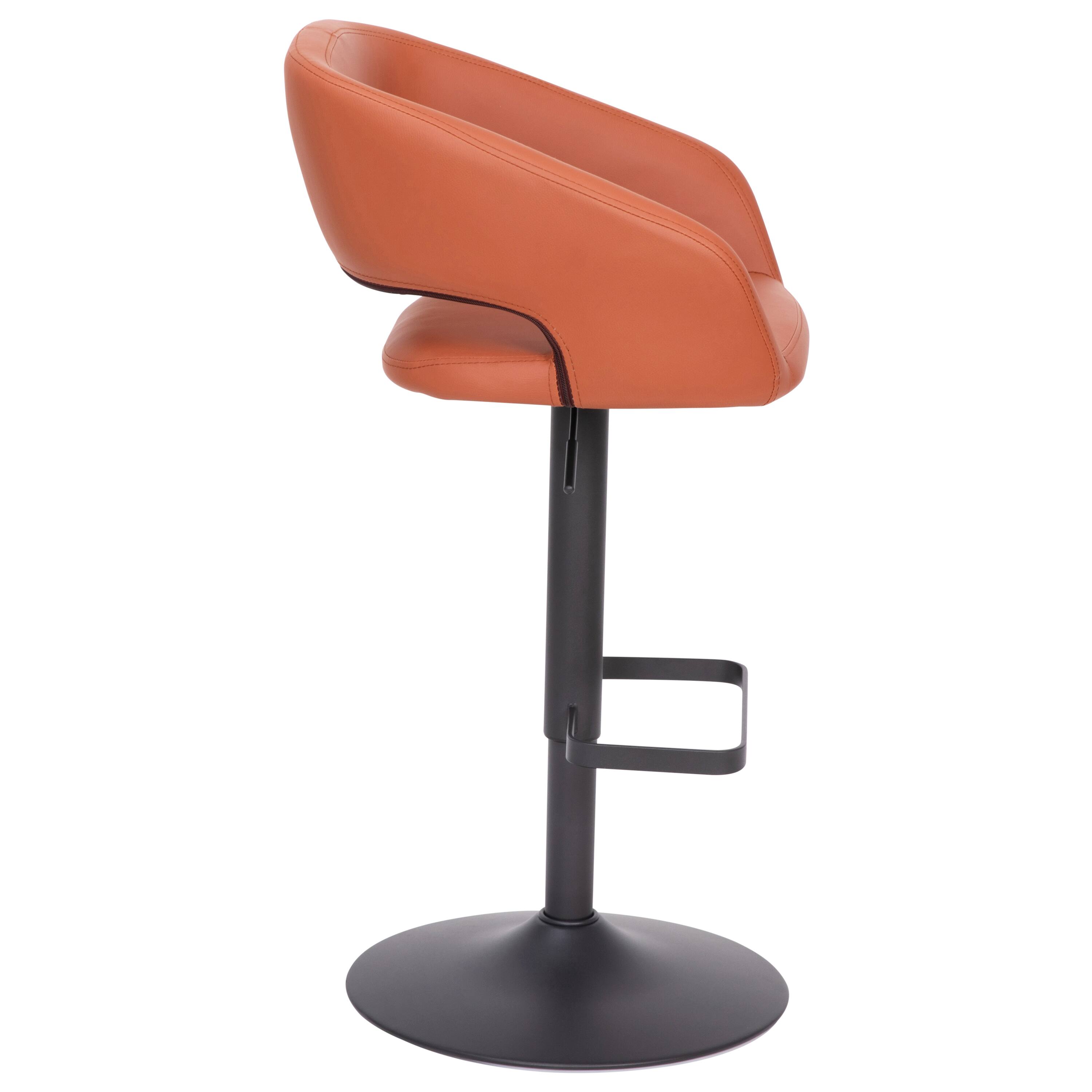Alt View 8. Emma + Oliver - Shae Contemporary Upholstered Adjustable Height Barstool with Rounded, Cutout Mid-Back and Pedestal Base - Cognac Vinyl/Black Frame.
