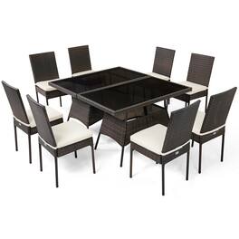 Gymax - 10 PCS Rattan Dining Set w/ Glass Table & High Back Chair Patio - Mix brown