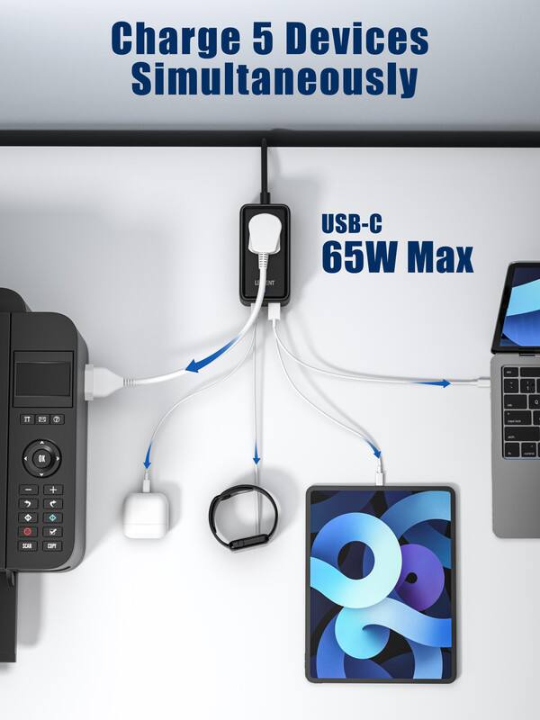 Charge 5 Devices Simultaneously

USB-C 65W Max