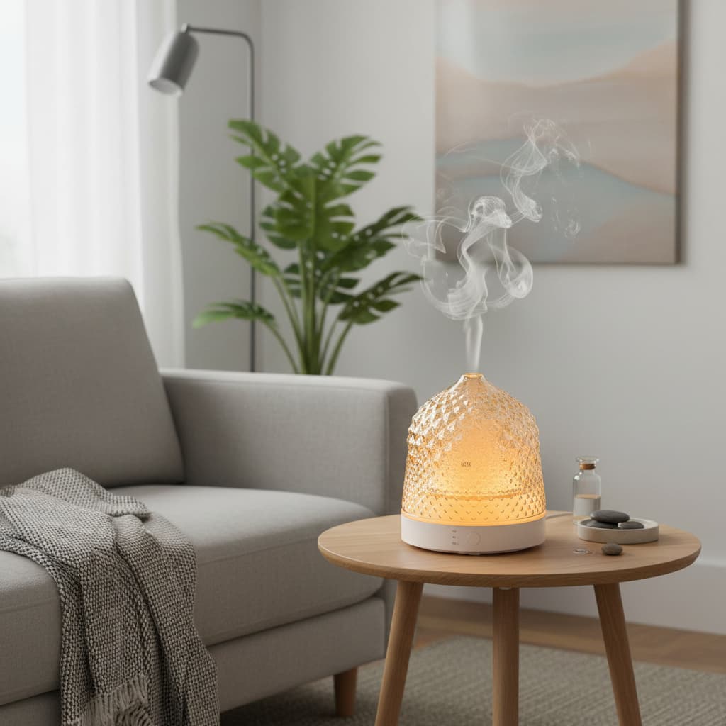 Alt View 2. FINEAK - 200ml Glass Ultrasonic Essential Oil Diffuser | 7 LED Colors, Timer & Auto-Off.