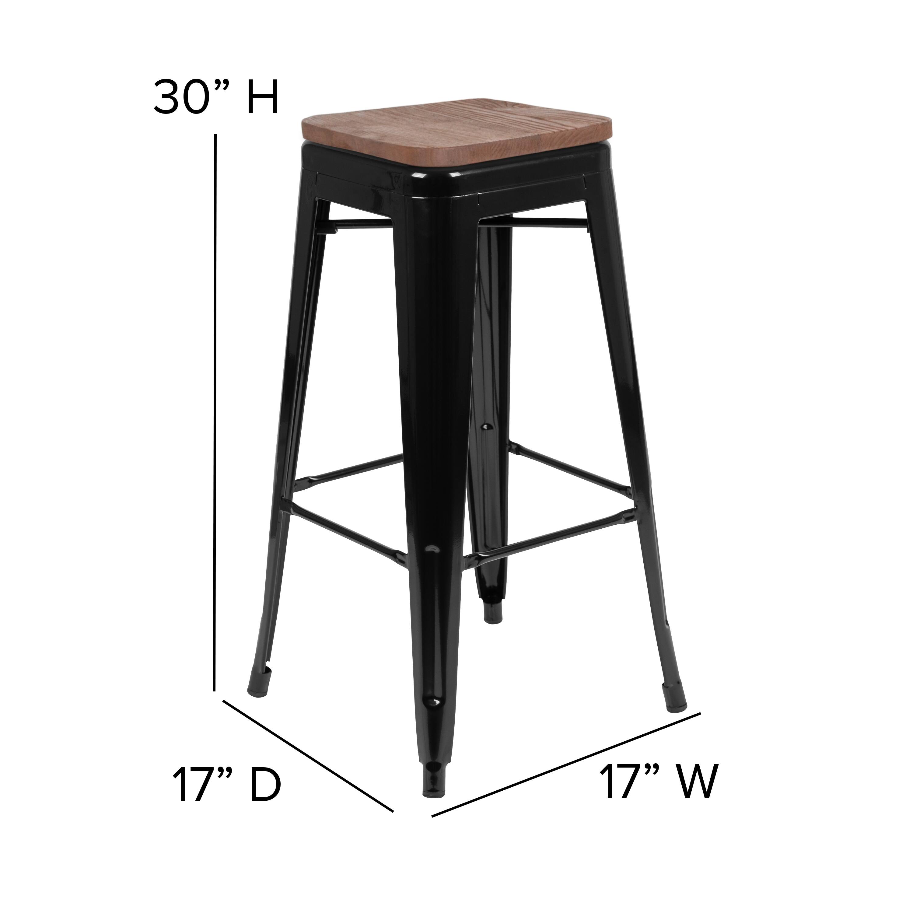 Alt View 13. Alamont Home - 30" High Metal Indoor Bar Stool with Wood Seat - Stackable Set of 4 - Black.