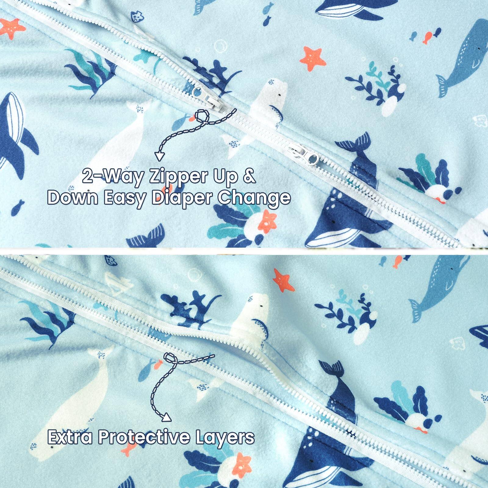 2-Way Zipper Up & Down Easy Diaper Change  
Extra Protective Layers