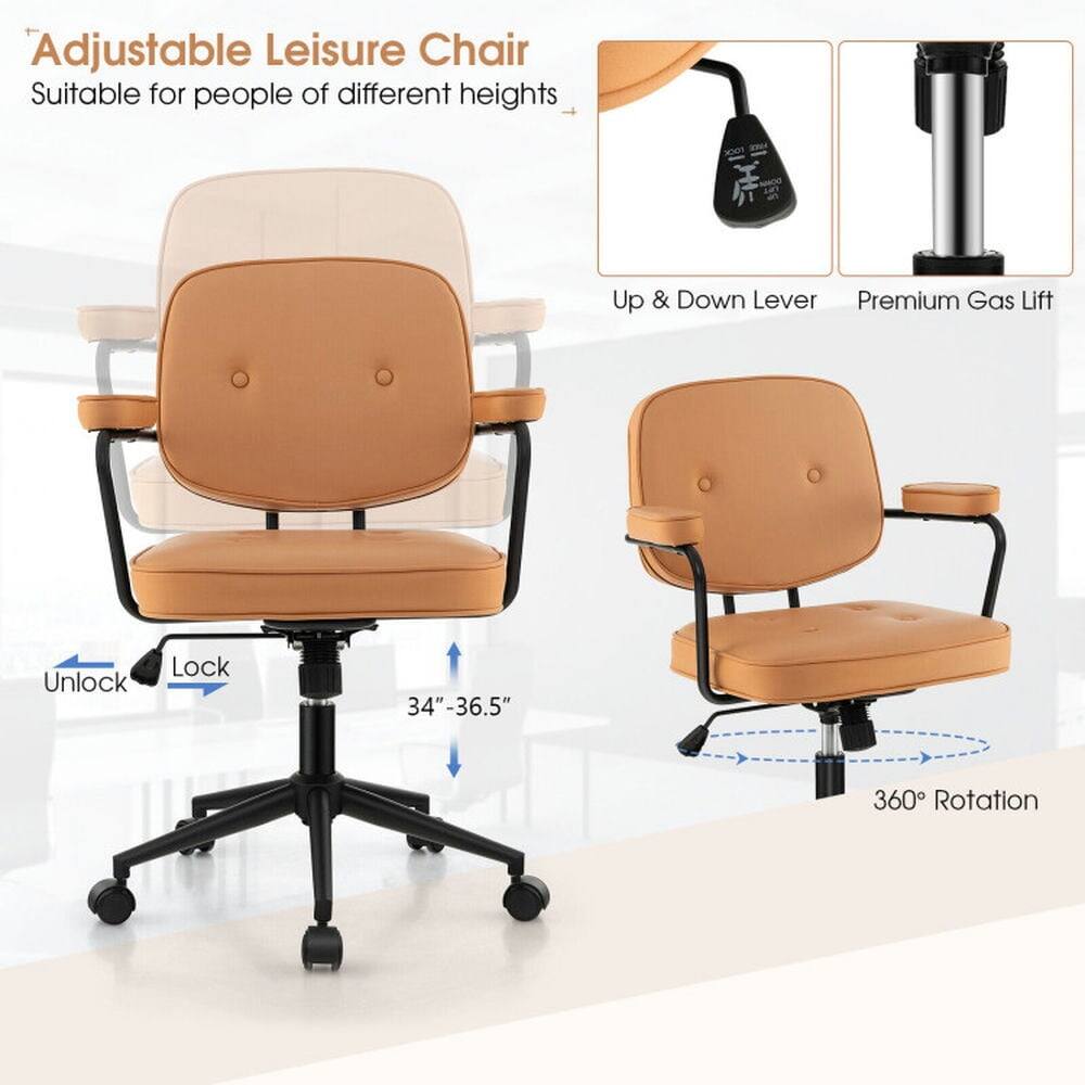 Adjustable Leisure Chair  
Suitable for people of different heights  

Up & Down Lever  
Premium Gas Lift  
Unlock Lock  
34"-36.5"  
360° Rotation