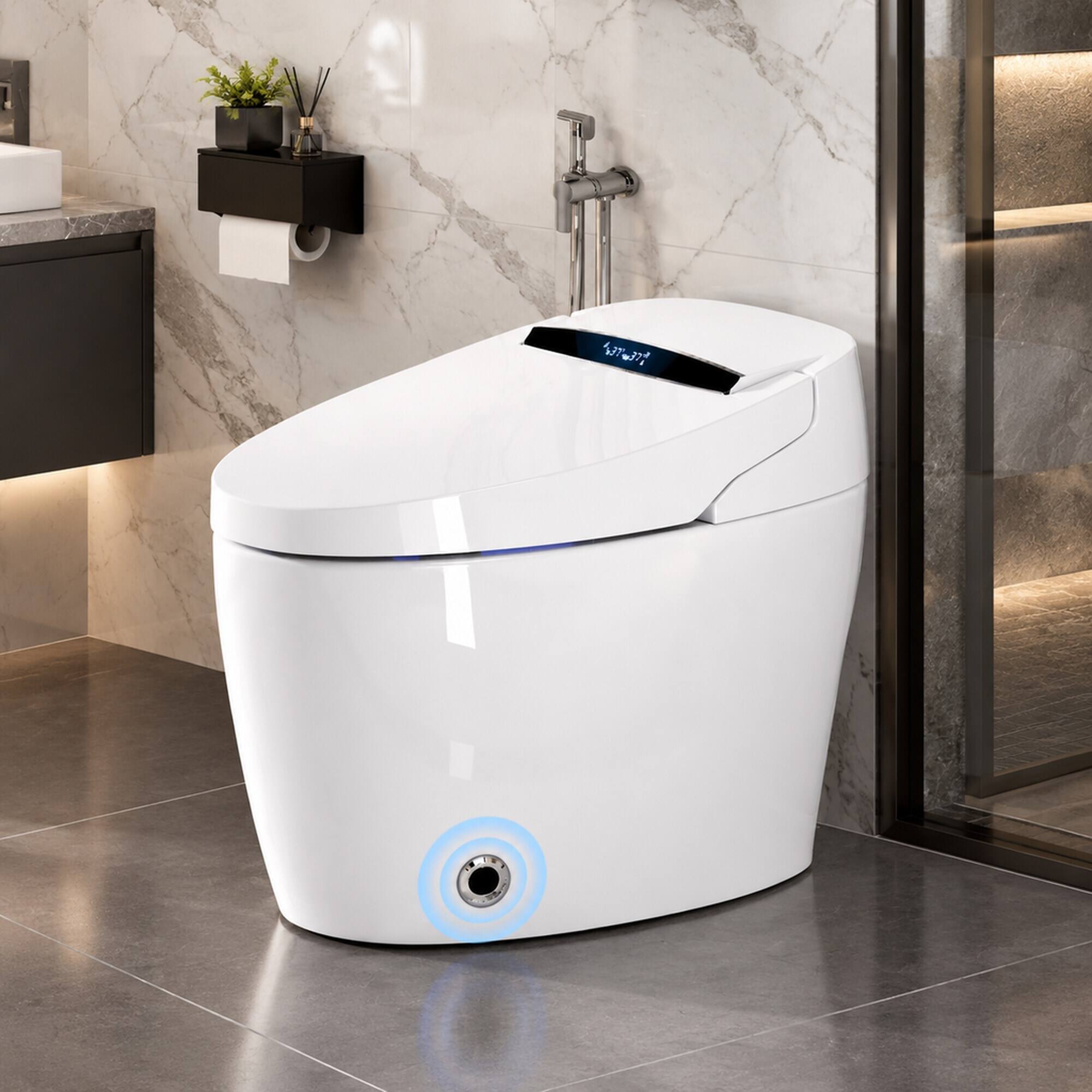 Alt View 1. RYHNUYNE - Smart Toilet With Heated Bidet Seat, Auto Open Close Warm Water Dryer Sanitary Fixture For Home Bathroom Daily Use - White.