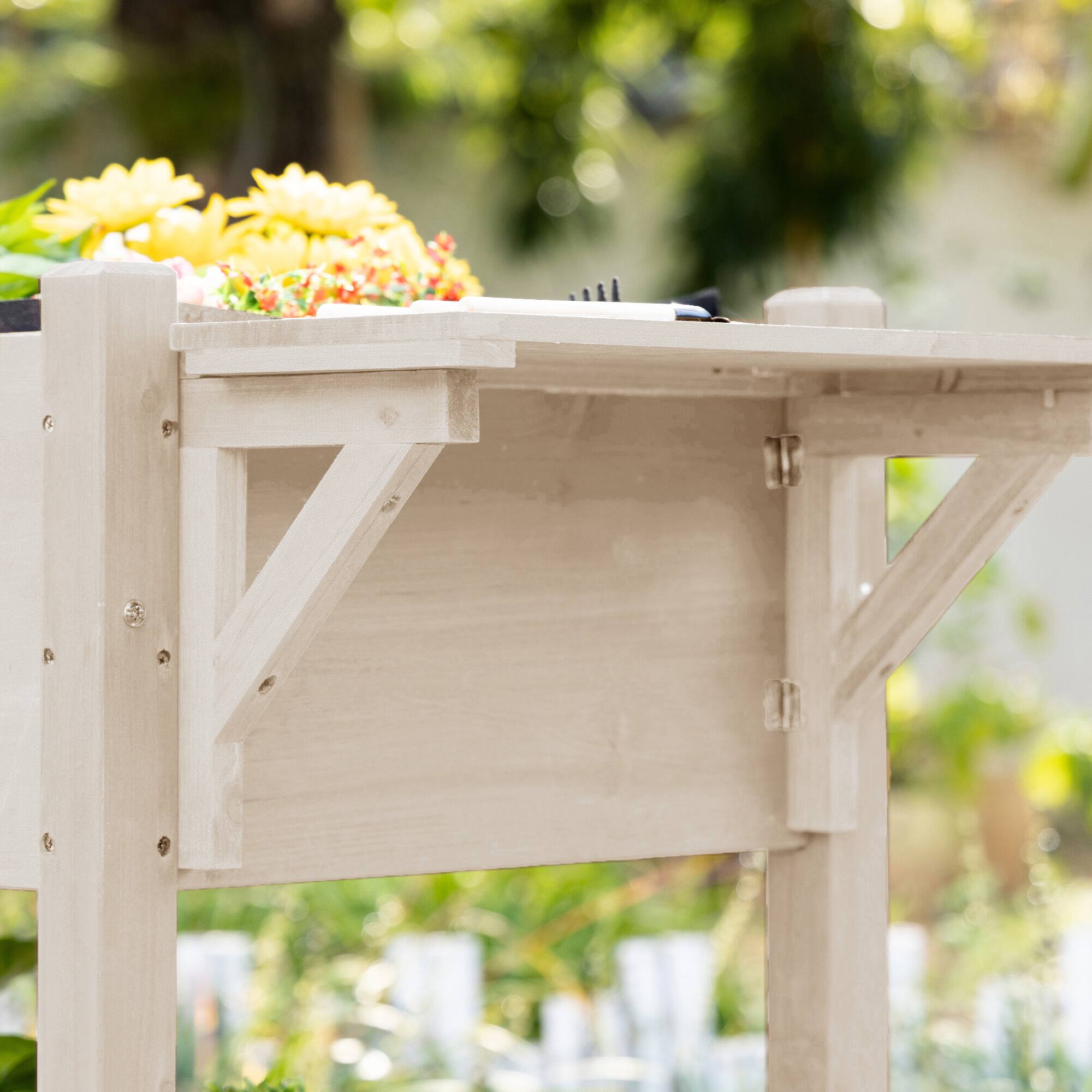 Alt View 7. Outsunny - Raised Garden Bed with 8 Grow Grids, Wooden Outdoor Plant Box Stand with Folding Side Table and Wheels, 49" x 21" x 34" - Natural Wood.