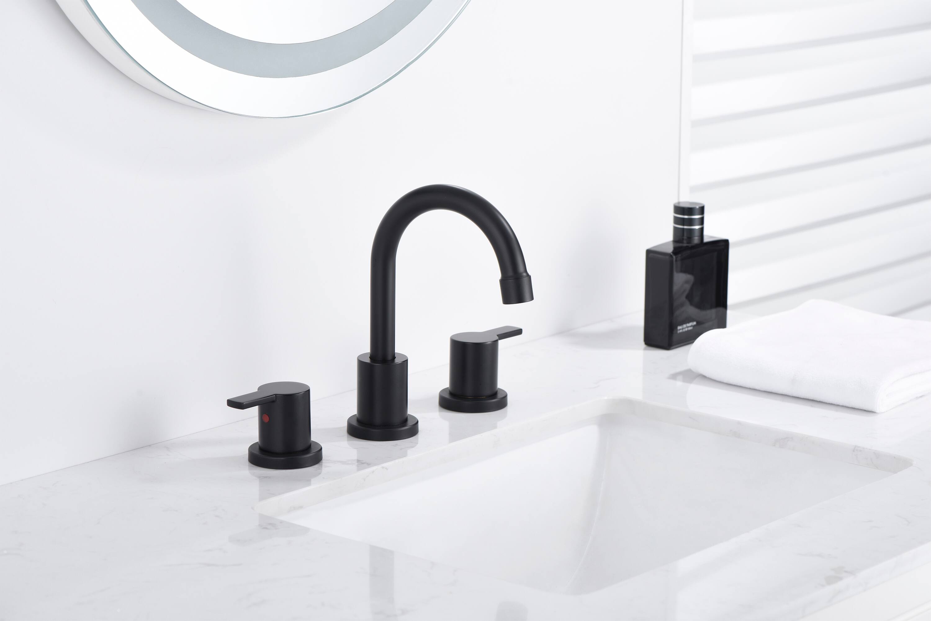 Back. Bothwa Home - Bothwa Home Bathroom Faucet For bathroom Sink  With Two Handles And Supply Lines BC042-MB-K09 - Matt black.
