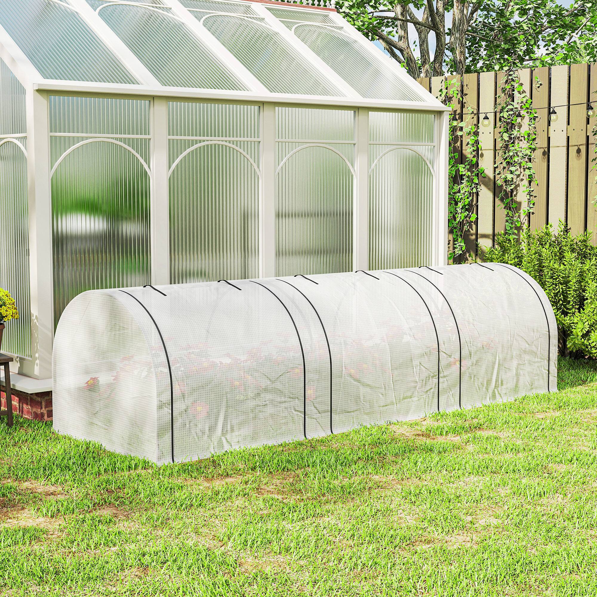 Alt View 8. Outsunny - 9.7' L x 3' W x 2.5' H Portable Tunneled Greenhouse with 3 Zippered Doors - White.