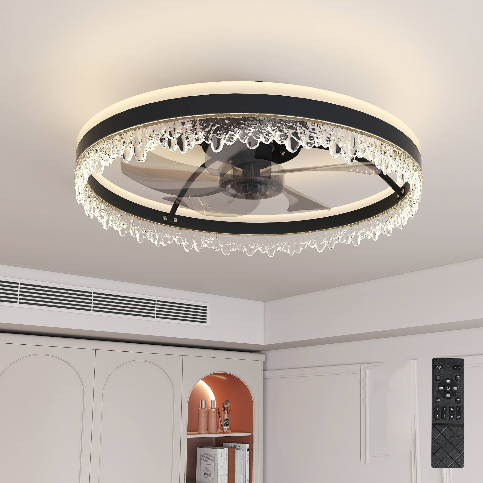 Angle. TinyHomie - 20 inch Black Smart Ceiling Fan Light with Silent Function Multi Speed Adjustment.