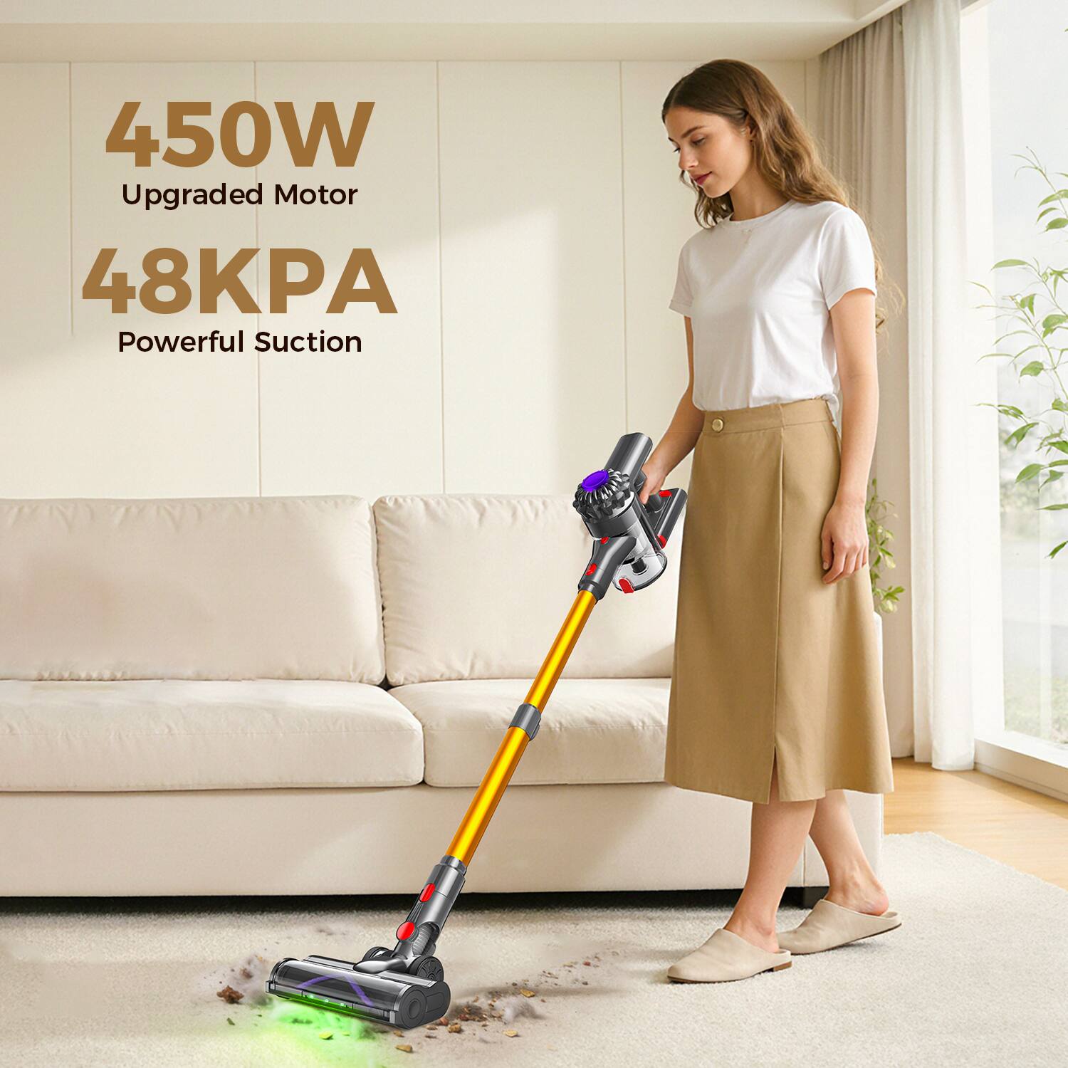 450W Upgraded Motor  
48KPA Powerful Suction