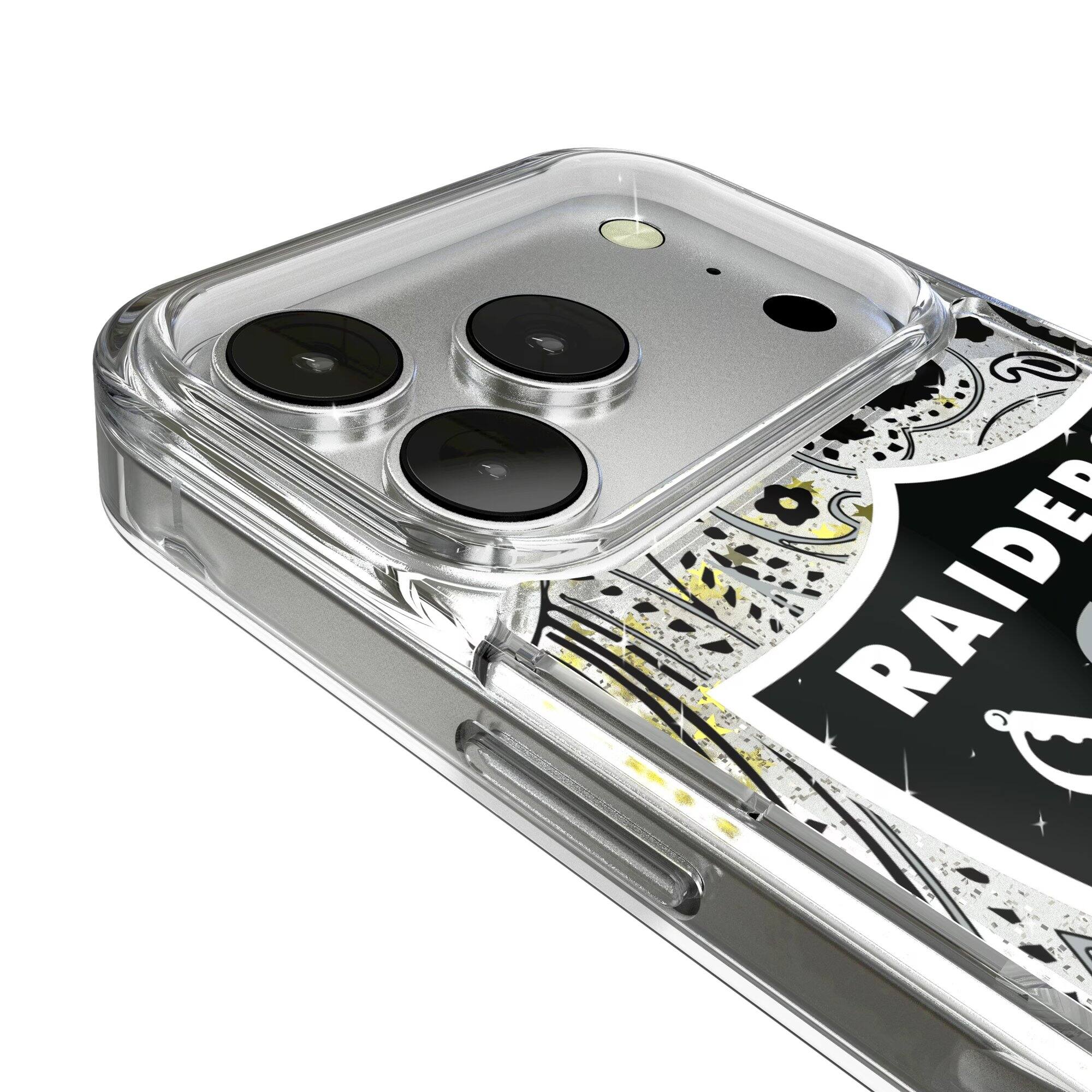 Alt View 2. Keyscaper - Las Vegas Raiders iPhone Paisley Design Glitter Case - 14 Pro Max - Multicolor.