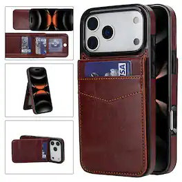 Dteck - Wallet Case for Apple iPhone 17 Pro Max,Shockproof PU Leather Card Holder Flip Stand Cover - Brown
