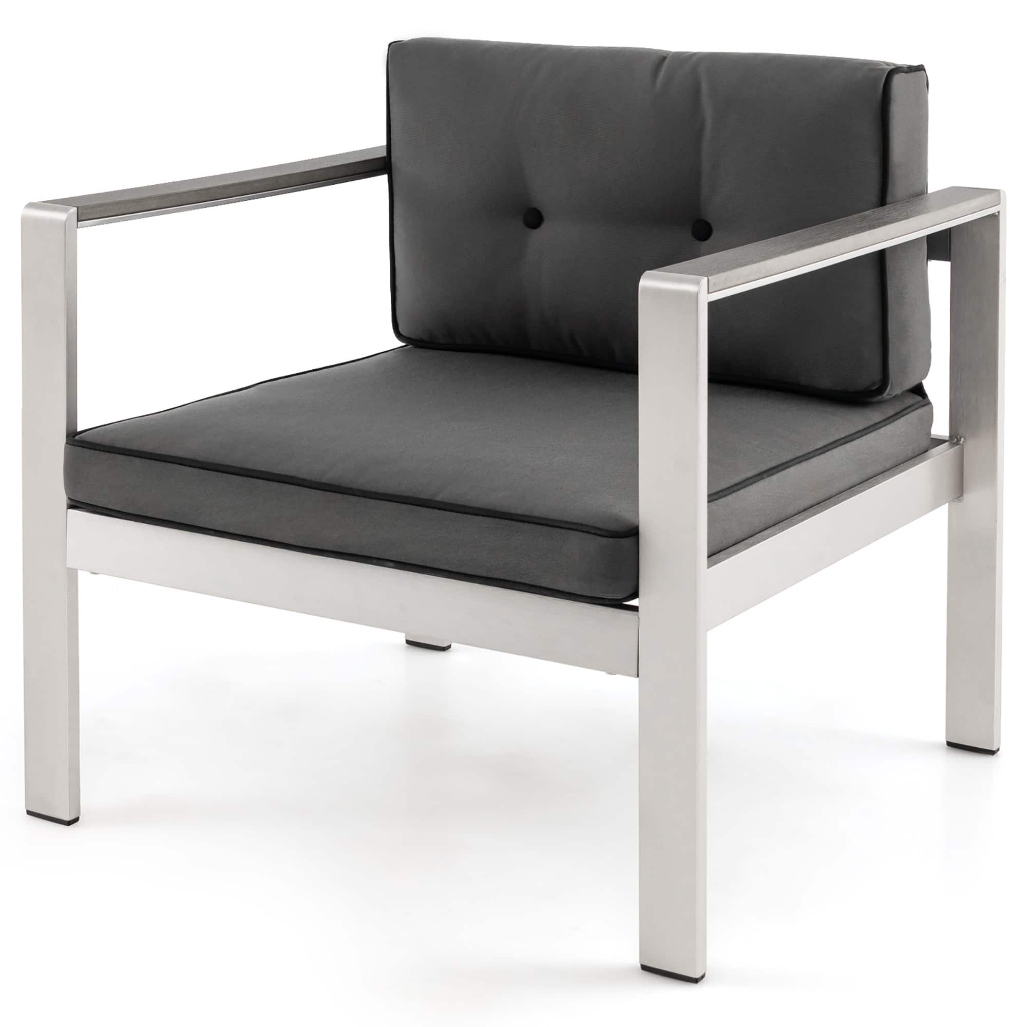 Gymax - Patio Aluminum Armchair Contemporary Sofa Chair w/ WPC Armrests - Gray, Silver