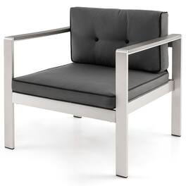 Gymax - Patio Aluminum Armchair Contemporary Sofa Chair w/ WPC Armrests - Gray, Silver