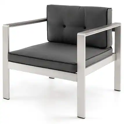 Front. Gymax - Gymax Patio Aluminum Armchair Contemporary Sofa Chair w/ WPC Armrests - Gray, Silver.