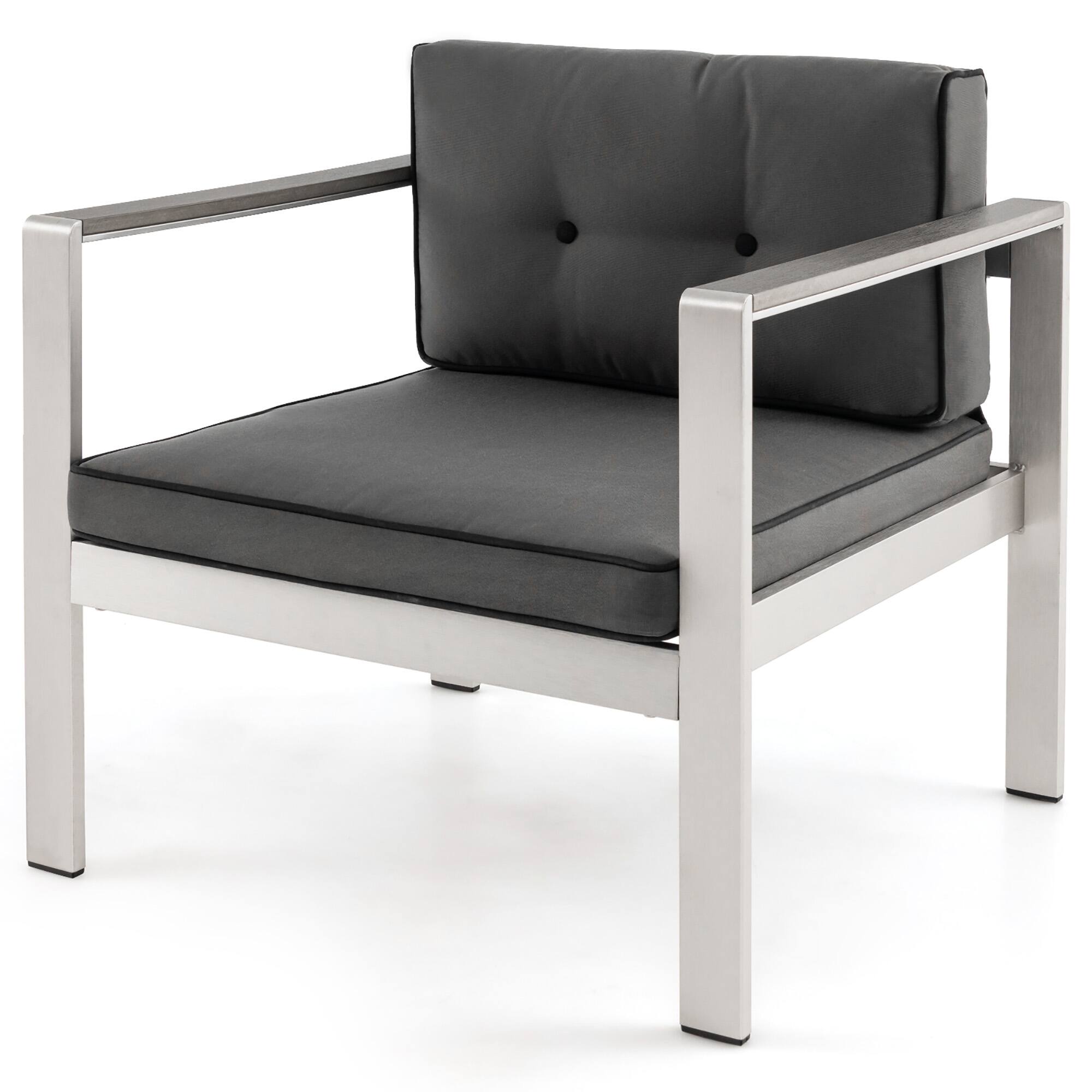 Front. Gymax - Gymax Patio Aluminum Armchair Contemporary Sofa Chair w/ WPC Armrests - Gray, Silver.