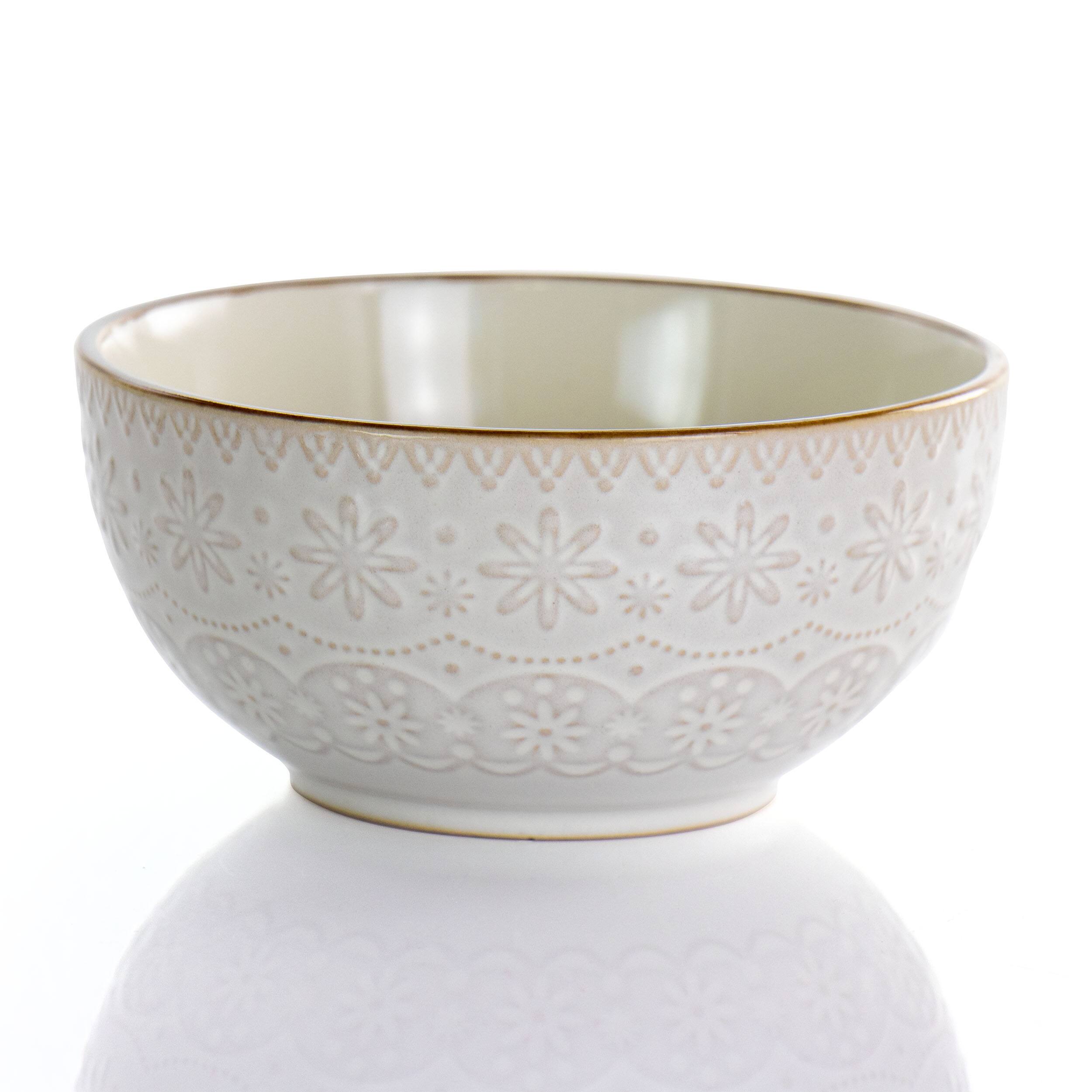 Alt View 4. Elama - Elama Contessa 16 Piece Embossed Scalloped Stoneware Dinnerware Set in Ivory - Ivory.