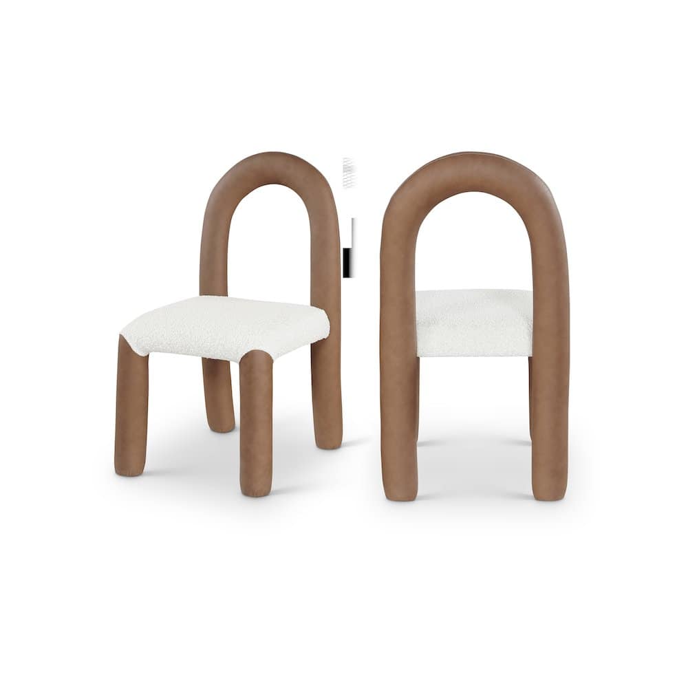 Meridian Furniture - Amari Vegan Leather and Boucle Fabric Dining Chair, Set of 2 - Brown