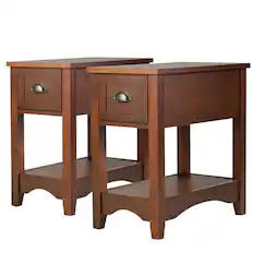 Front. Gymax - Gymax Set of 2 Contemporary Side End Table Compact Table w/ Drawer Nightstand Walnut - Walnut.