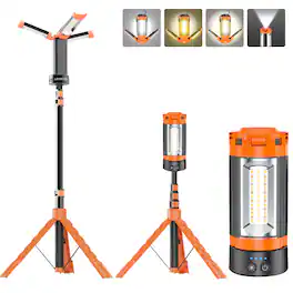 Dimgogo - Rechargeable Camping Work Light, 7ft Max Height Stand - Orange