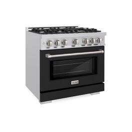 ZLINE - 36 in. 5.2 cu. ft. Freestanding Select Gas Range w/ 6 Burner Cooktop & Convection Oven w/ Black Matte Door - Stainless Steel