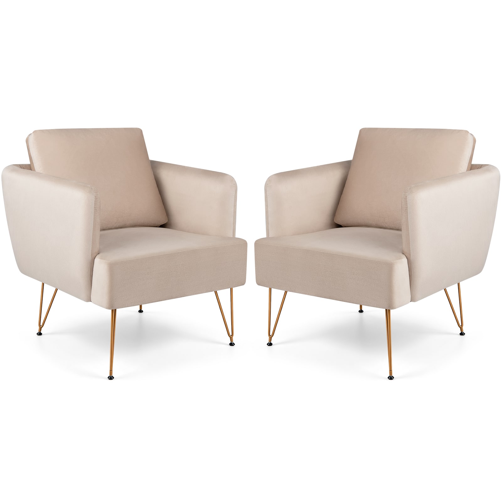 Costway - 2 PCS Modern Accent Chair with Back Cushion Golden Metal Legs Comfy Sofa Chair - Beige price history on PriceWatchPro