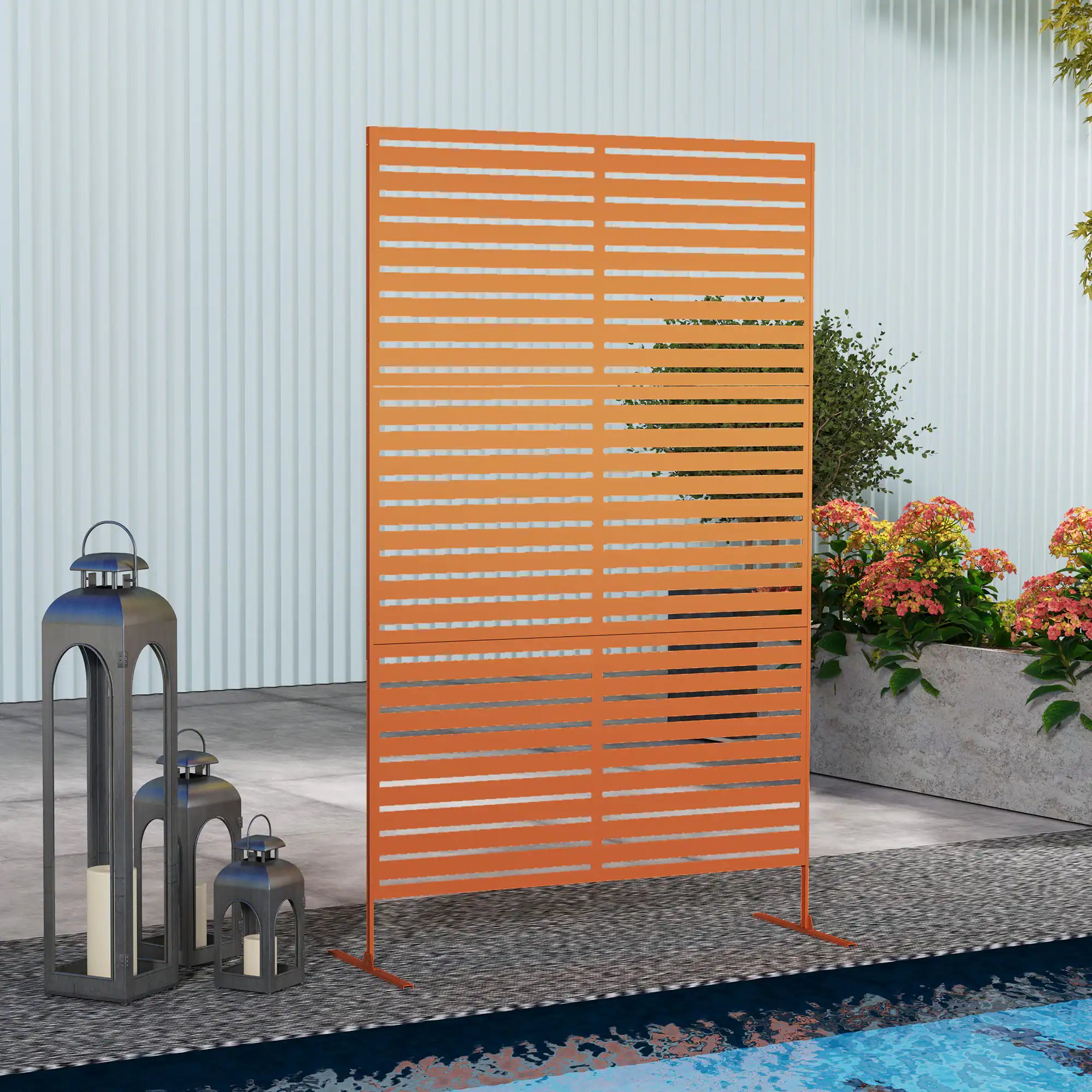 Alt View 1. Outsunny - Privacy Fence Screen, Metal Outdoor Privacy Screen Climbing Plant Trellis with Stand - Brown.