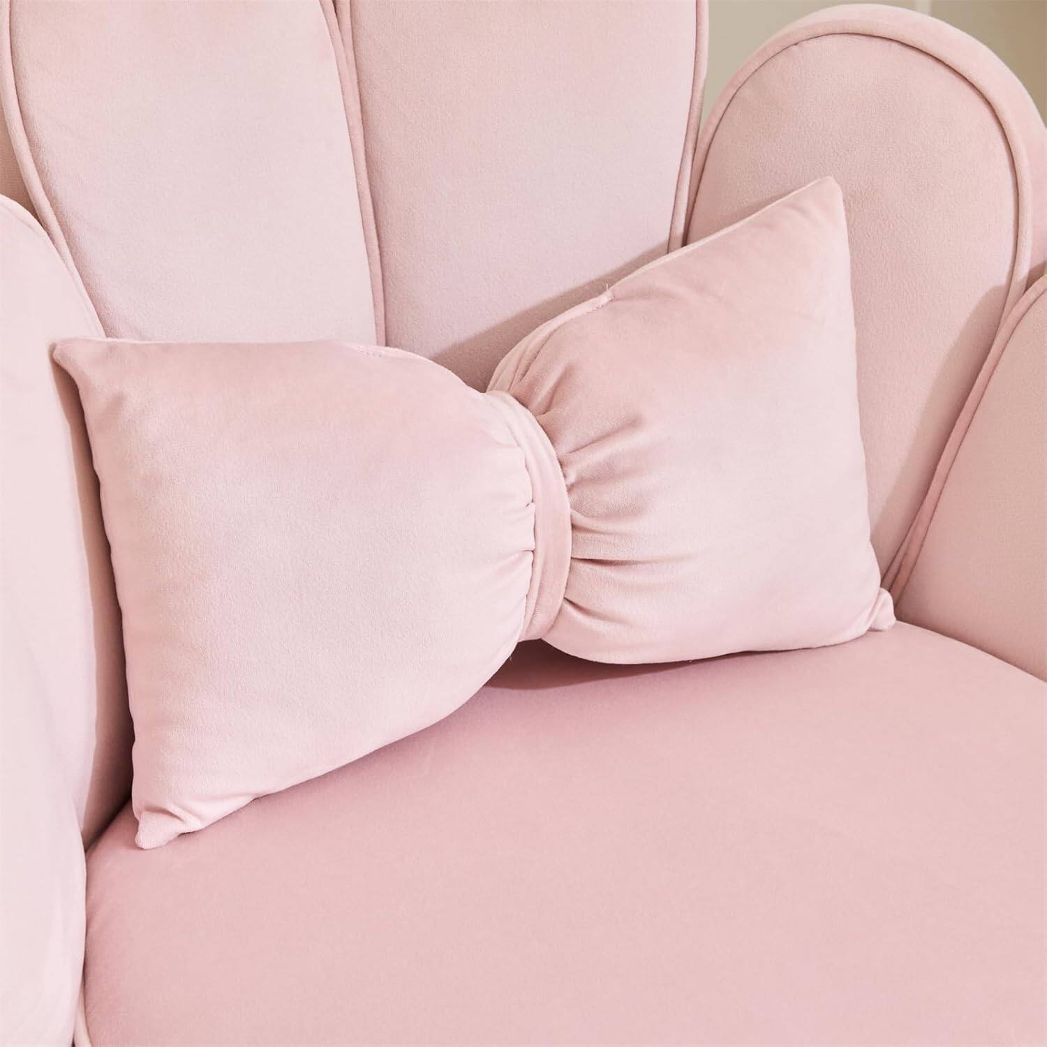 Alt View 3. Winado - Girls Petal Flower Velvet Makeup Vanity Chair with Back Comfy Adustable Gold Legs & Bow Pillow for Bedroom Home Office - Pink-velvet.