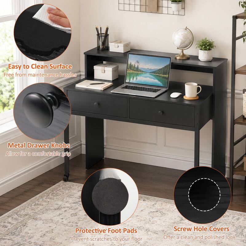 Easy to Clean Surface  
Free from maintenance hassles  

Metal Drawer Knobs  
Allow for a comfortable grip  

Protective Foot Pads  
Prevent scratches to your floor  

Screw Hole Covers  
Offer a clean and polished look