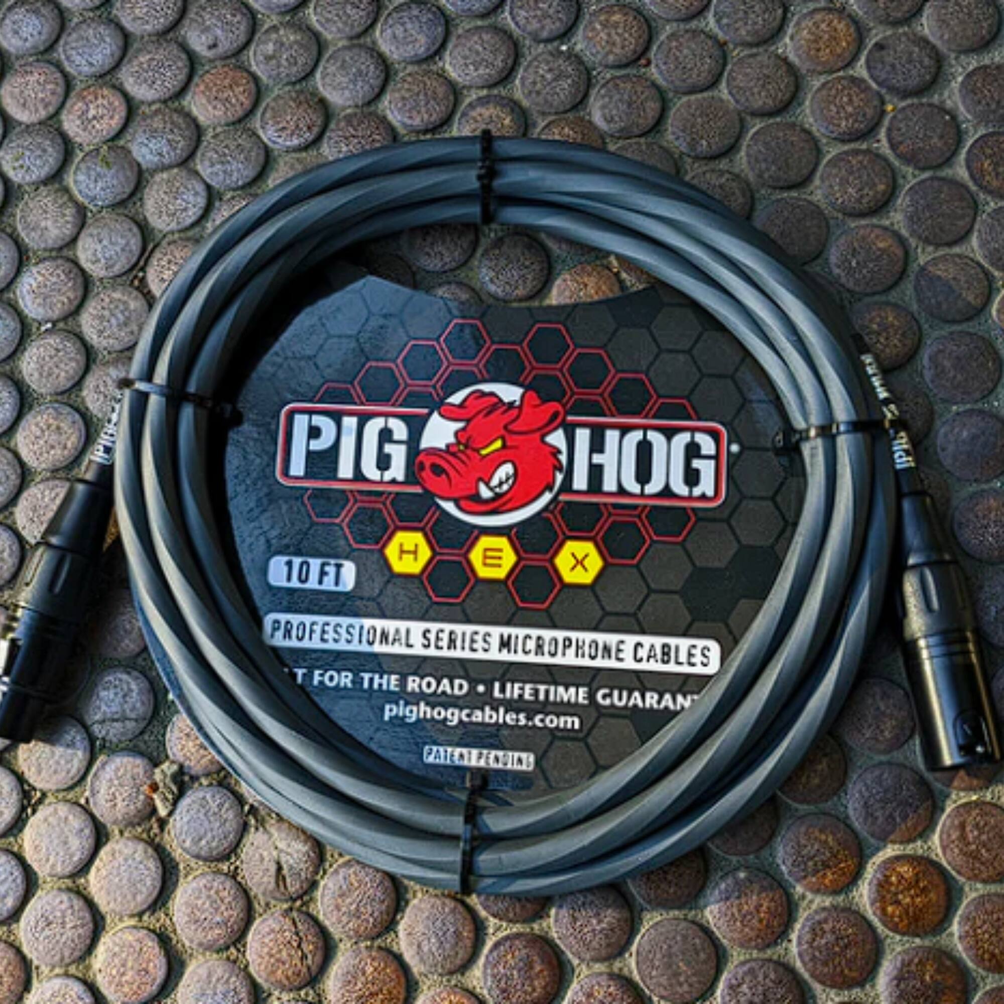 PIG HOG H E x 10 FT PROFESSIONAL SERIES MICROPHONE CABLES T FOR THE ROAD LIFETIME GUARAN pighogcables.com PATENT PENDING