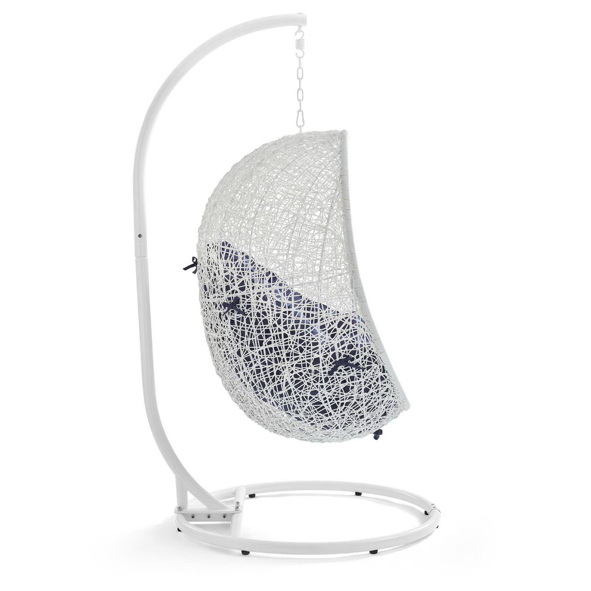 Angle. Modway - Hide Outdoor Patio Sunbrella® Swing Chair With Stand by Modway - White Navy.