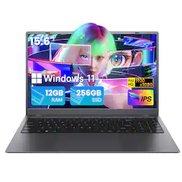 RNRUO - 15.6” Laptop Computer Intel Pentium Gold 6500Y 12GB RAM 256GB SSD Windows 11 for Home Use Student Dark Grey
