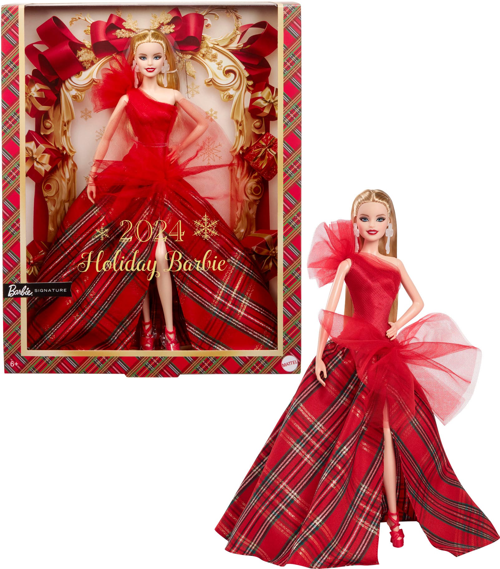 The text on the image reads "2024 Holiday Barbie Barbie SIGNATURE 6" MATTEL."