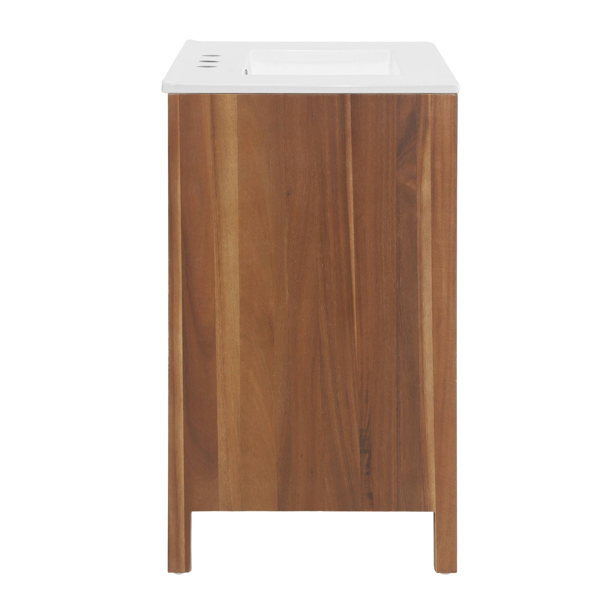 Alt View 4. JUJABU - 30 Inch Freestanding Farmhouse Bathroom Vanity with Integrated White Ceramic Sink Top and Full Extension Drawer - Natural.