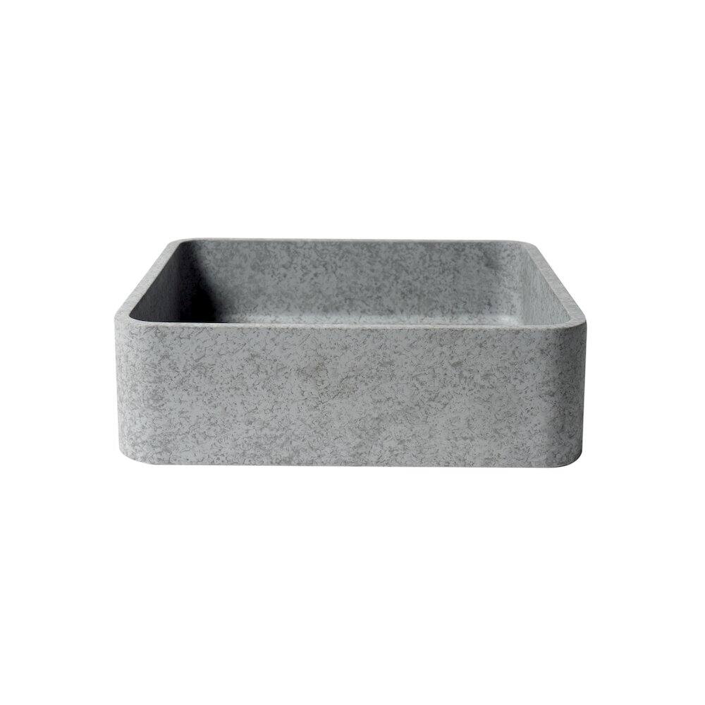 Back. Alfi - 16" Solid Concrete Chiseled Style Square Above Mount Vessel Sink - Gray.