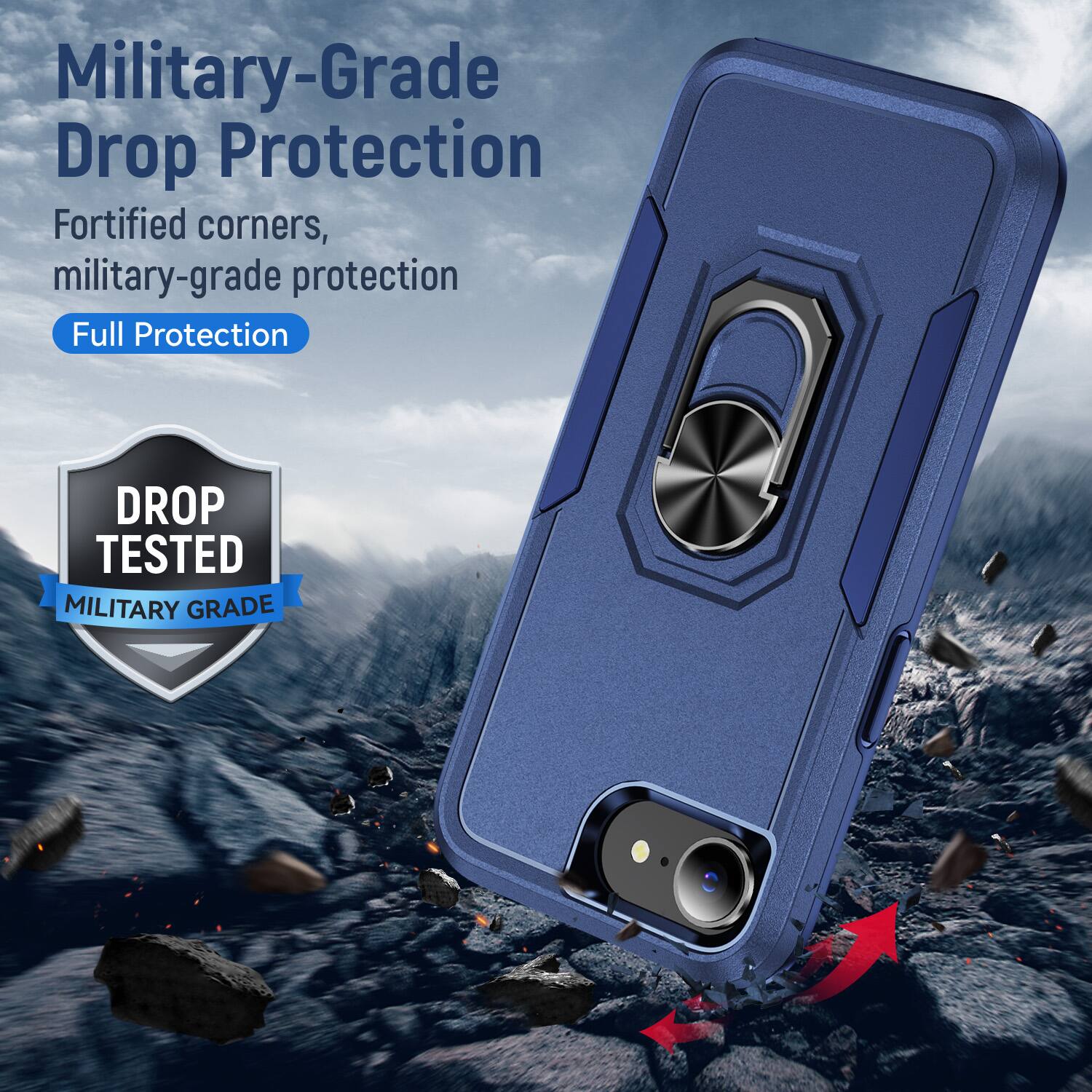Military-Grade Drop Protection  
Fortified corners, military-grade protection  
Full Protection  

DROP TESTED  
MILITARY GRADE
