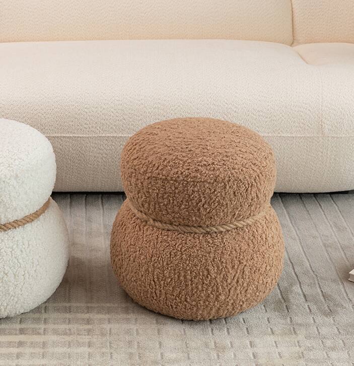 Back. GOODSILO - Adorable Plush Snowman Stool with Soft Cushion - Compact Seating Solution for Home Decor and Play Areas - Light Brown.