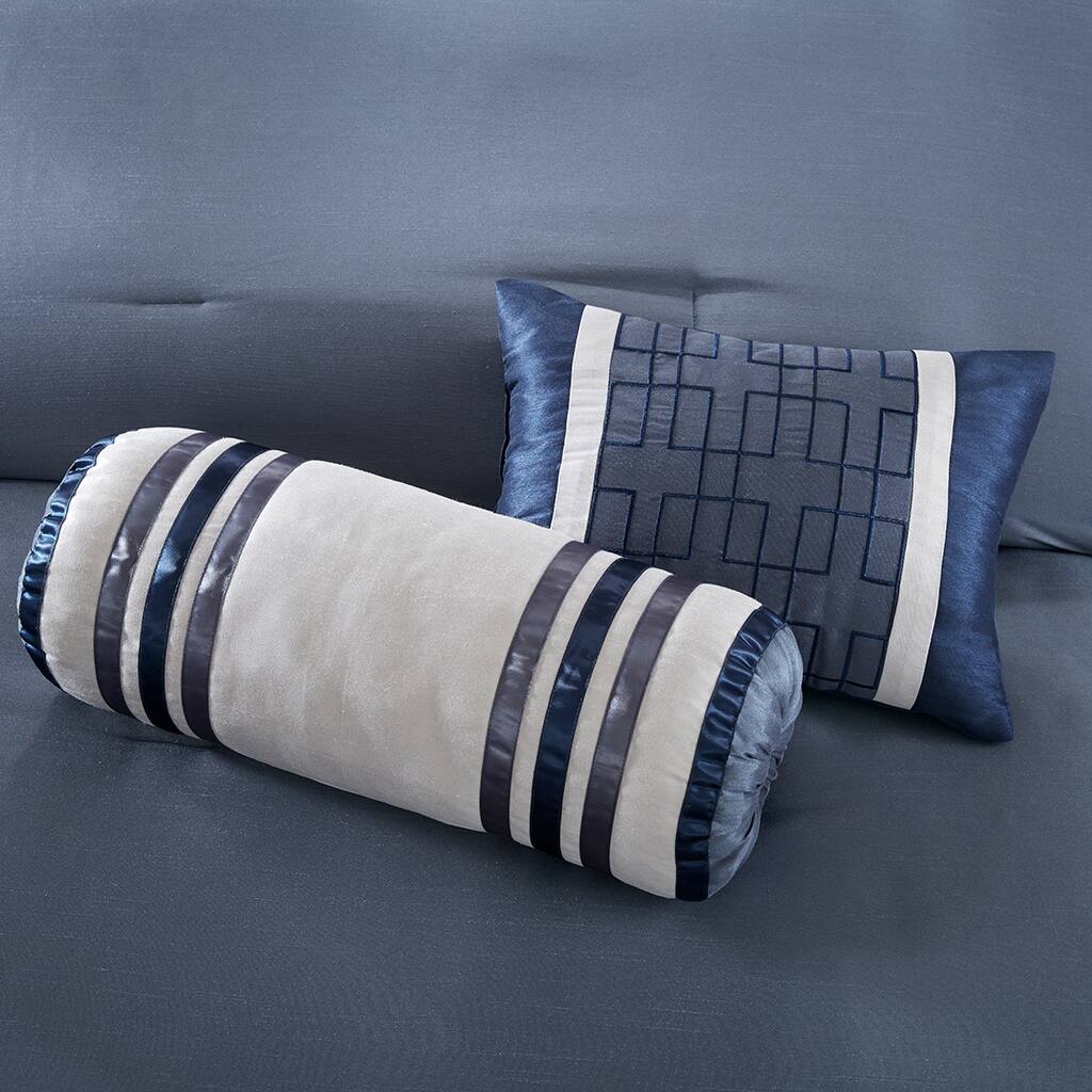 Alt View 1. Gracie Mills - Gracie Mills Elsie Transitional Colorblock 7-Piece Comforter Set - Navy.