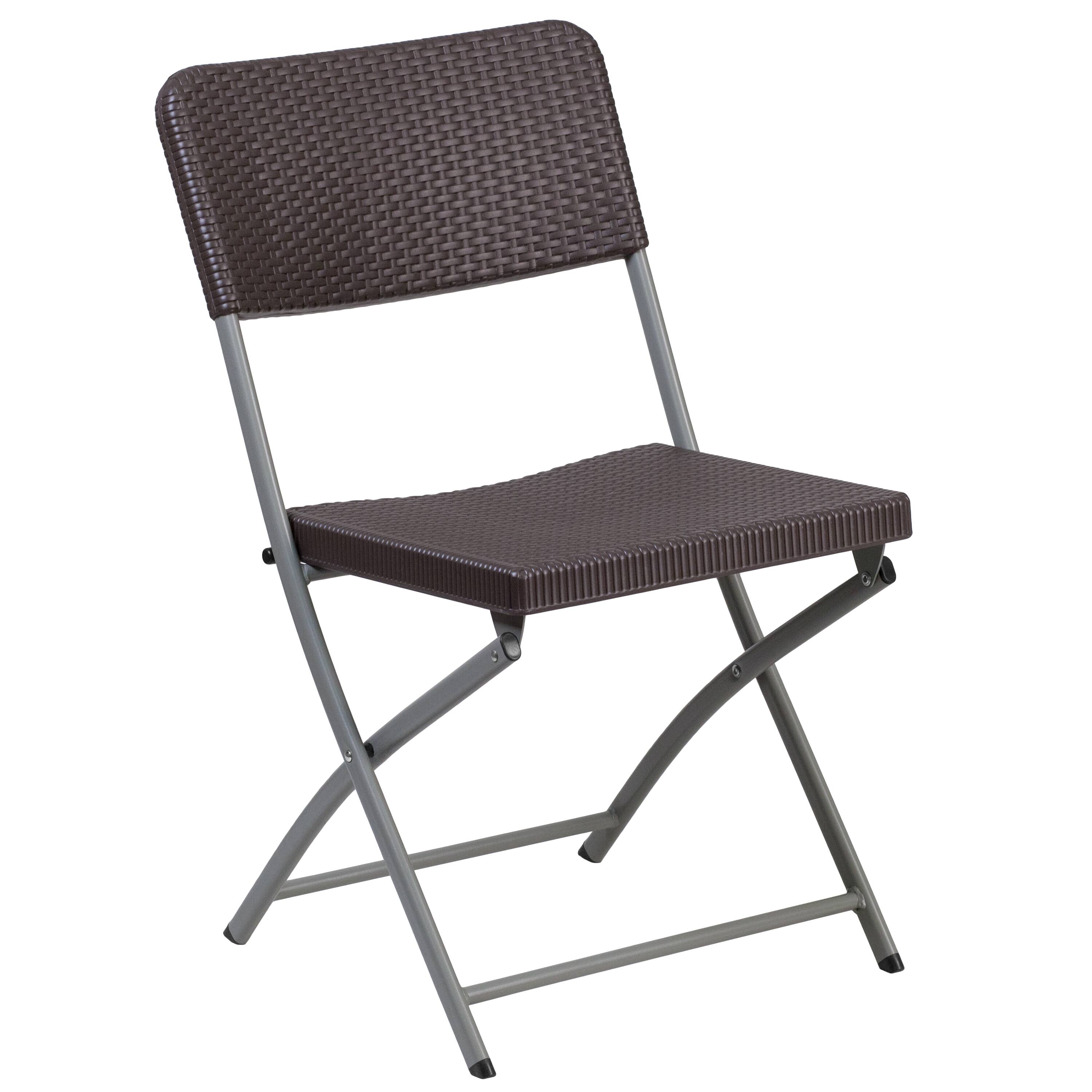 Alt View 9. Emma + Oliver - 2 Pack Rattan Plastic Folding Chair with Gray Frame - Brown.