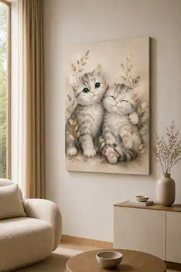 FC Design - Large Snuggle Kitten Friends Canvas Print 24x36"-Ready-to-Hang Gentle Feline Accent Art Painting Home Wall Décor - MultiColor