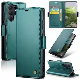 Dteck - Wallet Case for Samsung Galaxy S26 Ultra Premium Leather RFID Card Slots Kickstand Shockproof Magnetic Clasp Cover - Green