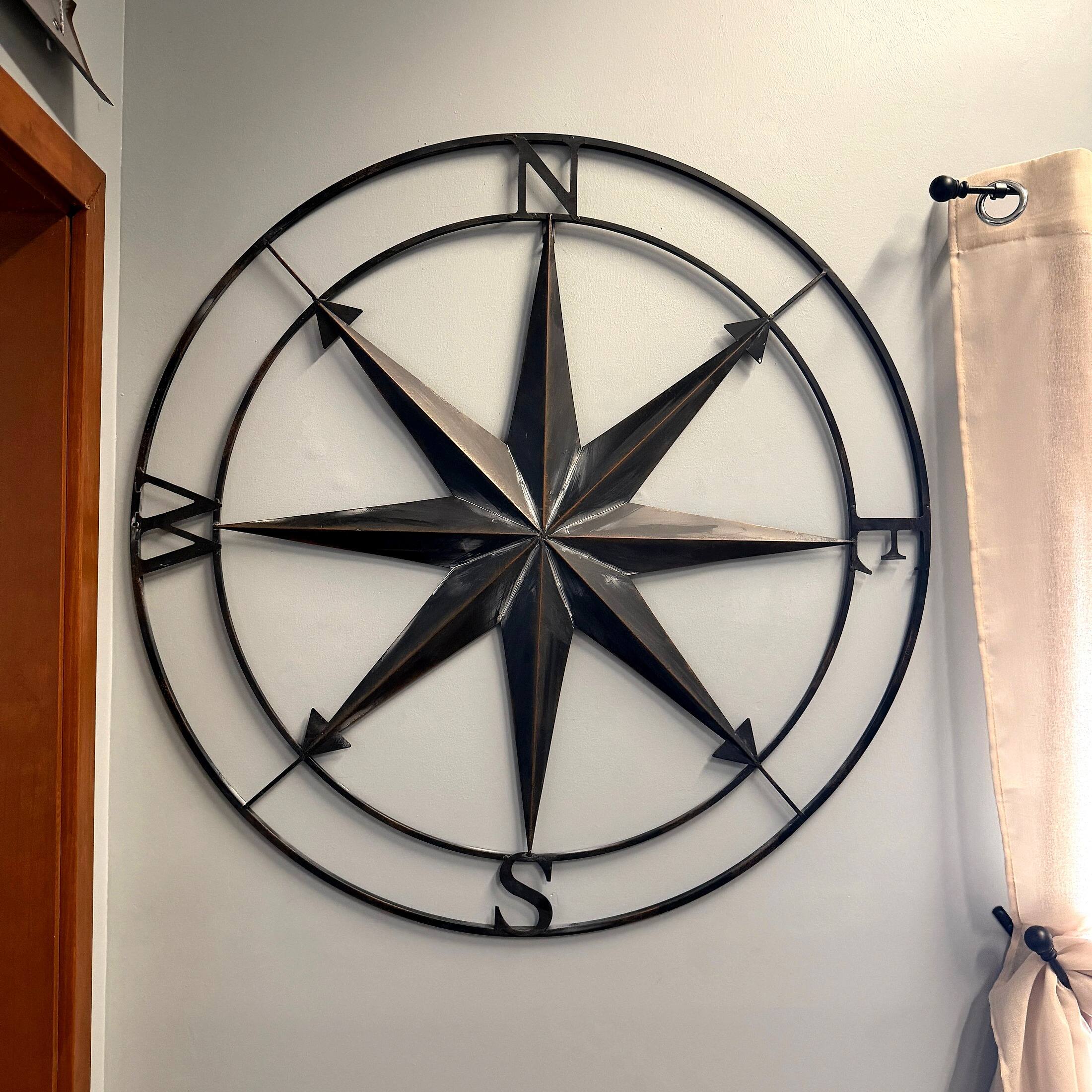 Alt View 5. Zeckos - Black Indoor Outdoor Metal Compass Rose Hanging Wall Decor 39.5 Inch Diameter - Black.