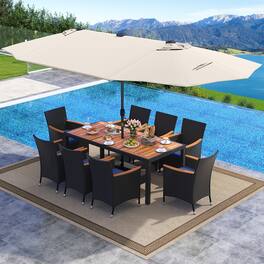 Gymax - 11 PCS Patio Dining Set w/ 15ft Double-Sided Patio Umbrella (Base Included) - Beige