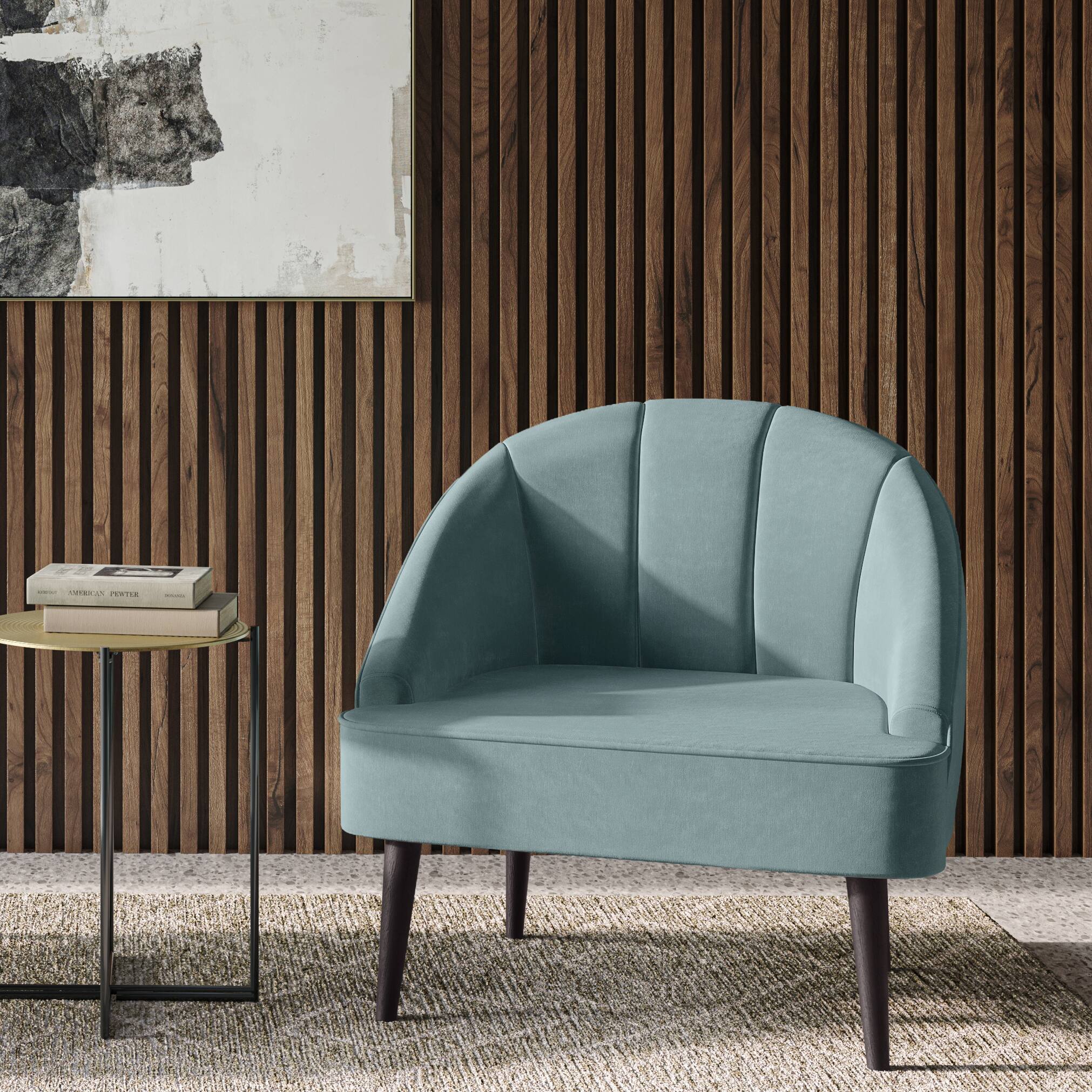 Angle. Simpli Home - Harrah 33 inch Wide Contemporary Accent Chair in Seafoam Blue Velvet fabric - Seafoam Blue.