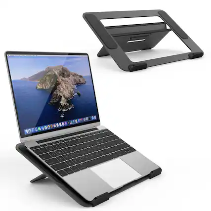 Front. HongFei - YS104 – Adjustable Aluminum Laptop Cooling Stand, Portable Holder for iPad, Tablet & Book, Foldable Ergonomic Riser - Black.