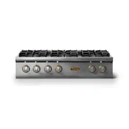 Viking - 36"W. Pro5S 6 Burner Built-in Gas Sealed Burner Rangetop-LP-Stainless Steel/Brushed Brass - Stainless Steel