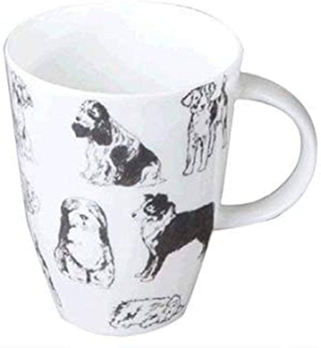 Angle. Jiallo - Roy Kirkham Louise Mug - Boundless Dogs Set of 6, Bone China Ceramic Made in England - Mutli color.