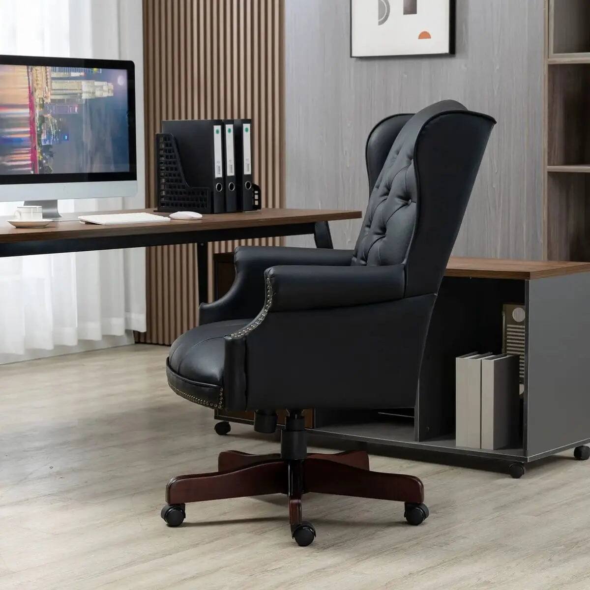 Alt View 4. Platinum-Level - Black PU Leather Executive Chair for Discerning - Black.
