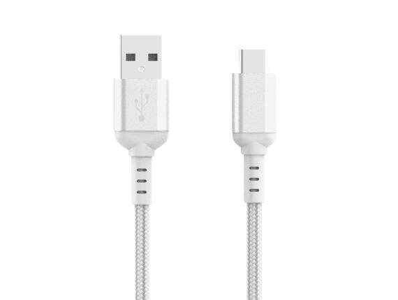 Angle. Cable Leader - USB 2.0 USB-A to USB-C Braided Charging Cable, Tangle-Free Nylon, 3A Fast Charge for Phone, Tablet - Silver.